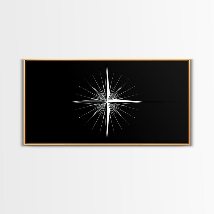 Minimal Radiating Star Wall Art, Black And White Compass Print, Geometric Celestial Poster, Modern Nautical Home Decor Gift