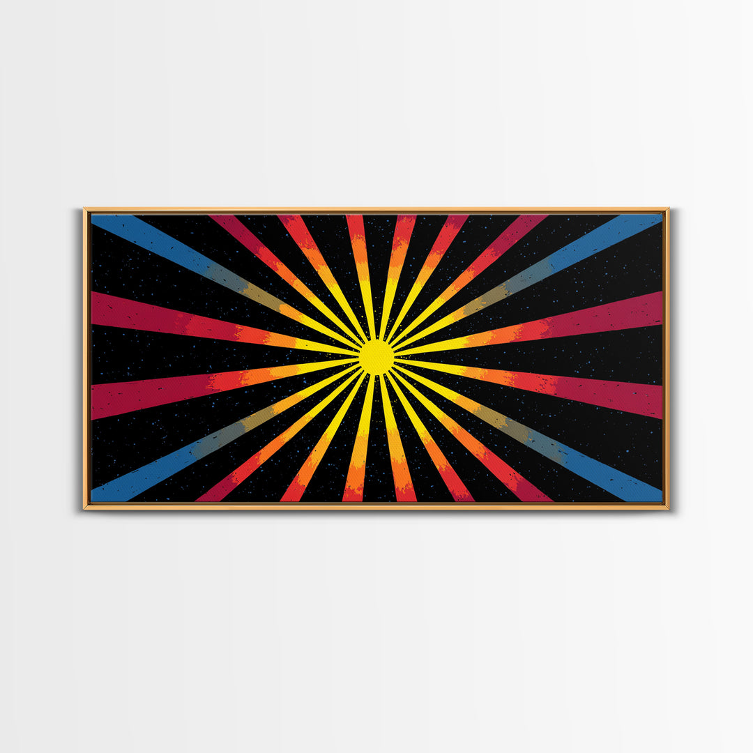 Cosmic Sunburst Wall Art, Black Starry Ray Poster, Retro Atomic Midcentury Modern Decor, Bold Geometric Space Print, MCM