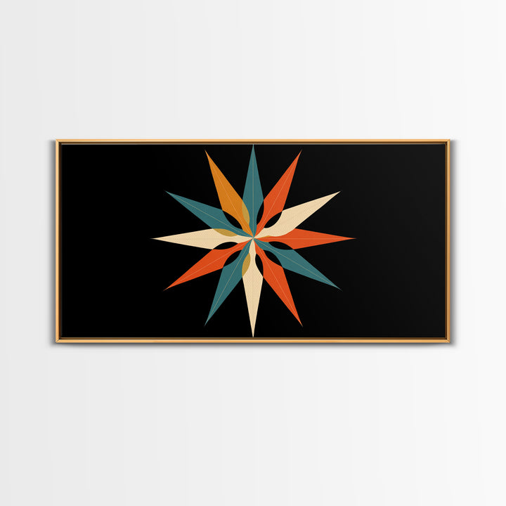 Colorful Midcentury Starburst Wall Art, Atomic Geometric Canvas Print, Retro Modern Wall Decor, MCM Abstract Poster Print
