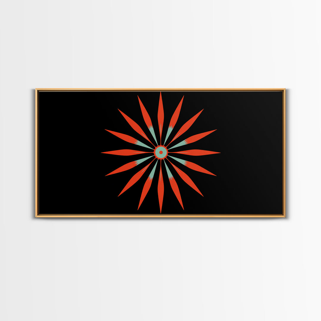 Red Atomic Starburst Wall Art, Midcentury Modern Art Print, Retro Geometric Poster, MCM Wall Decor, Bold Orange Black Decor