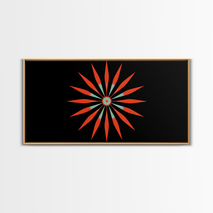 Red Atomic Starburst Wall Art, Midcentury Modern Art Print, Retro Geometric Poster, MCM Wall Decor, Bold Orange Black Decor