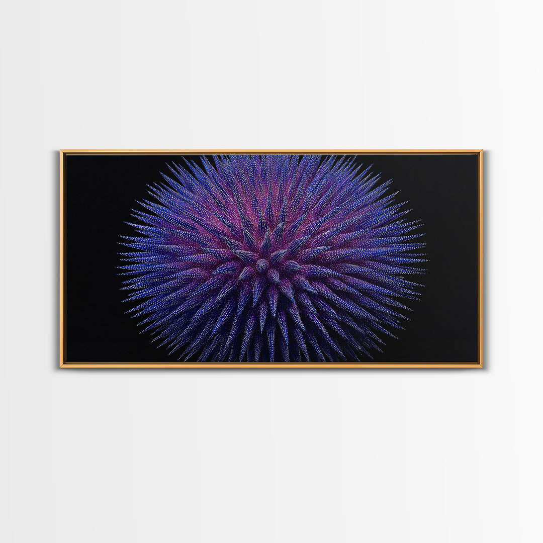Purple Blue Spiky Sphere Canvas Print, Modern Abstract Art, Space Abstract Art, Futuristic Wall Decor, Large Sci Fi Retro Art