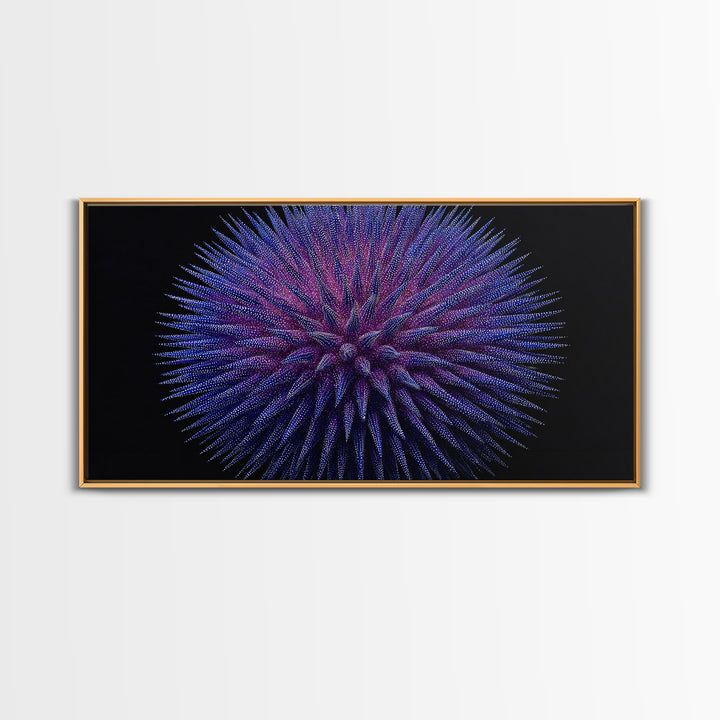 Purple Blue Spiky Sphere Canvas Print, Modern Abstract Art, Space Abstract Art, Futuristic Wall Decor, Large Sci Fi Retro Art