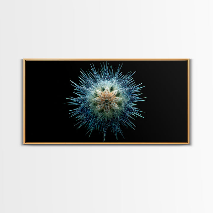 Icy Blue Botanical Burst Wall Art, Modern Abstract Art Print, Nature Art, Dragonfly Wall Art, Minimalist Black Wall Decor