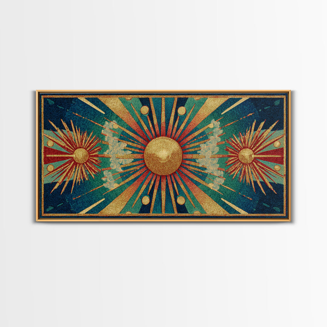 Teal Gold Art Deco Sunburst Wall Art, Midcentury Modern Art Print, Geometric Wall Decor, Retro Atomic Pattern Poster, MCM Home Decor
