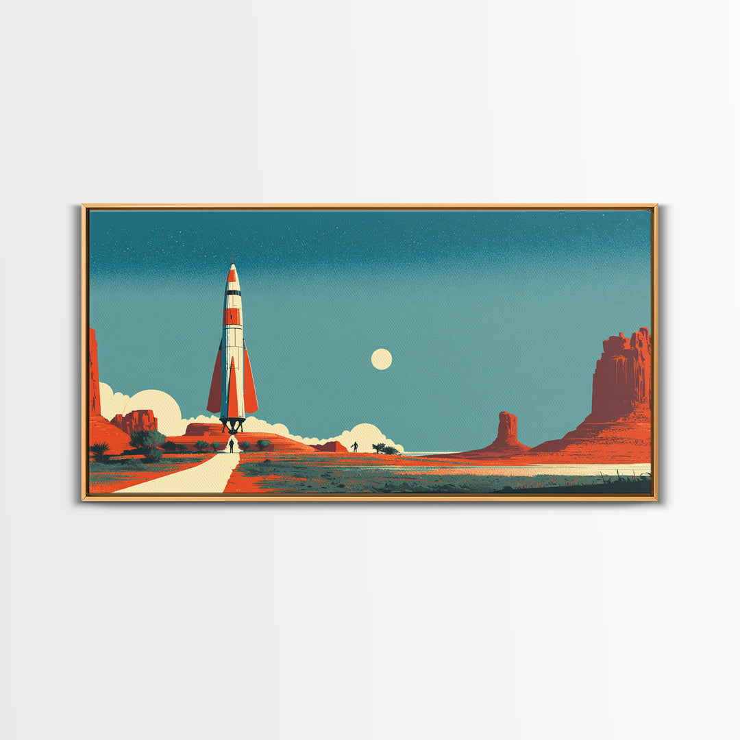 Monument Valley Rocket Lift Off Wall Art, Midcentury Modern Desert Poster, Retro Space Age Print, Southwestern Home Decor