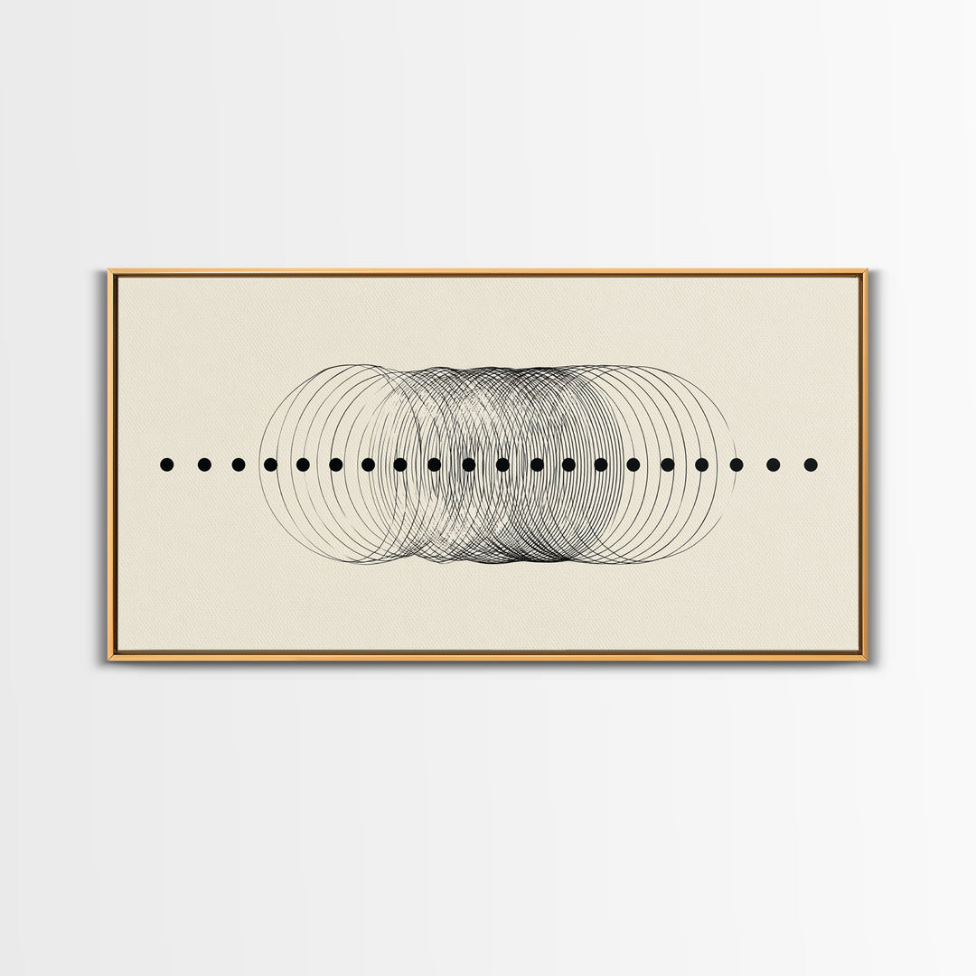 Black Dot Wave Op Art Framed Canvas Print, Midcentury Modern Geometric Wall Decor, Minimalist Office Artwork, Neutral Abstract Design