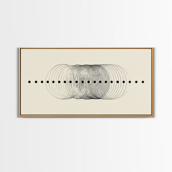 Black Dot Wave Op Art Framed Canvas Print, Midcentury Modern Geometric Wall Decor, Minimalist Office Artwork, Neutral Abstract Design