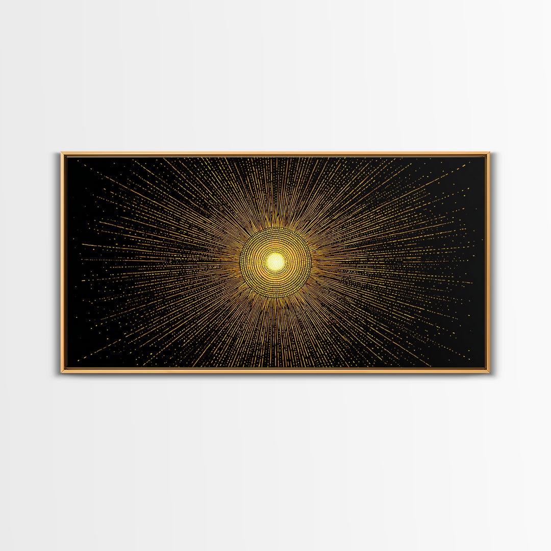 Golden Radiant Starburst Sun Wall Art, Midcentury Modern Abstract Poster, Atomic Geometric Print, Celestial Home Decor Gift