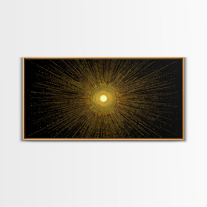 Golden Radiant Starburst Sun Wall Art, Midcentury Modern Abstract Poster, Atomic Geometric Print, Celestial Home Decor Gift