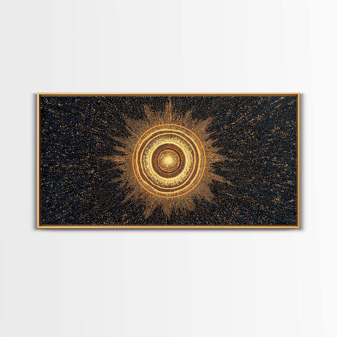 Golden Orbital Energy Sphere Canvas Print, Abstract Sci Fi Wall Decor, Cosmic Geometric Art, Modern Space Poster Gift Idea