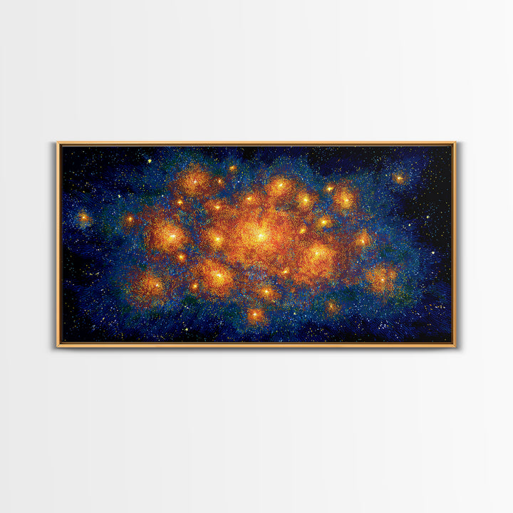 Orange Blue Cosmic Nebula Abstract Canvas Print, Space Abstract Art, Modern Wall Decor, Bright Galaxy Home Office Poster