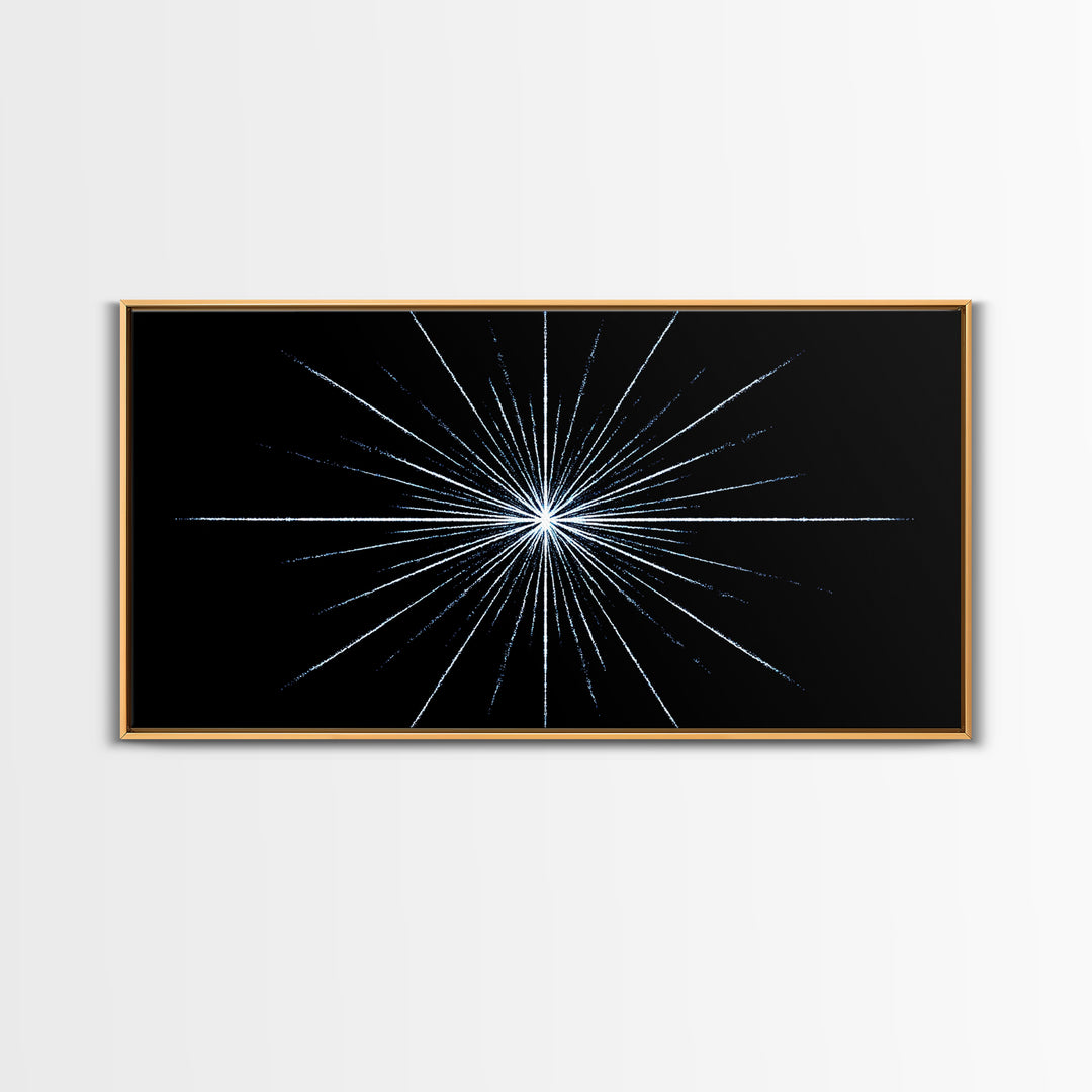 White Blue Minimal Starburst Canvas Print, Modern Abstract Art, Geometric Wall Art, Black Space Abstract Art, Office Decor