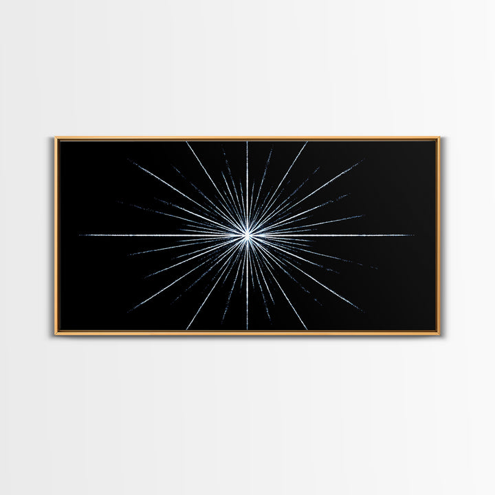 White Blue Minimal Starburst Canvas Print, Modern Abstract Art, Geometric Wall Art, Black Space Abstract Art, Office Decor