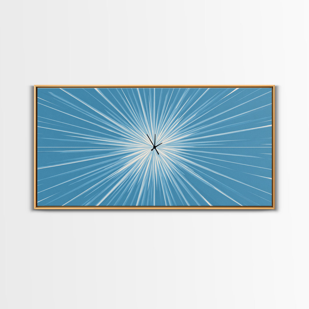 Light Blue White Radial Burst Canvas Print, Modern Abstract Art, Minimalist Wall Art, Geometric Sunburst, Office Decor Print