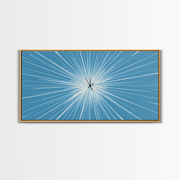 Light Blue White Radial Burst Canvas Print, Modern Abstract Art, Minimalist Wall Art, Geometric Sunburst, Office Decor Print