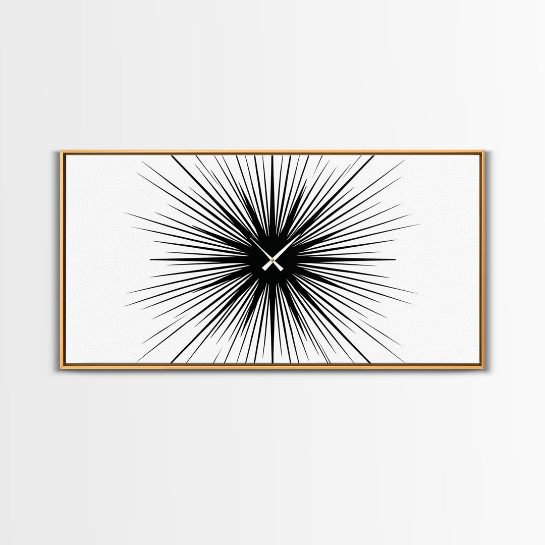 Black White Exploding Starburst Wall Art, Modern Abstract Art, Minimalist Geometric Poster, Op Art Print, Office Wall Decor