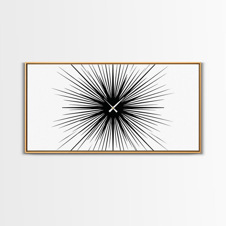 Black White Exploding Starburst Wall Art, Modern Abstract Art, Minimalist Geometric Poster, Op Art Print, Office Wall Decor
