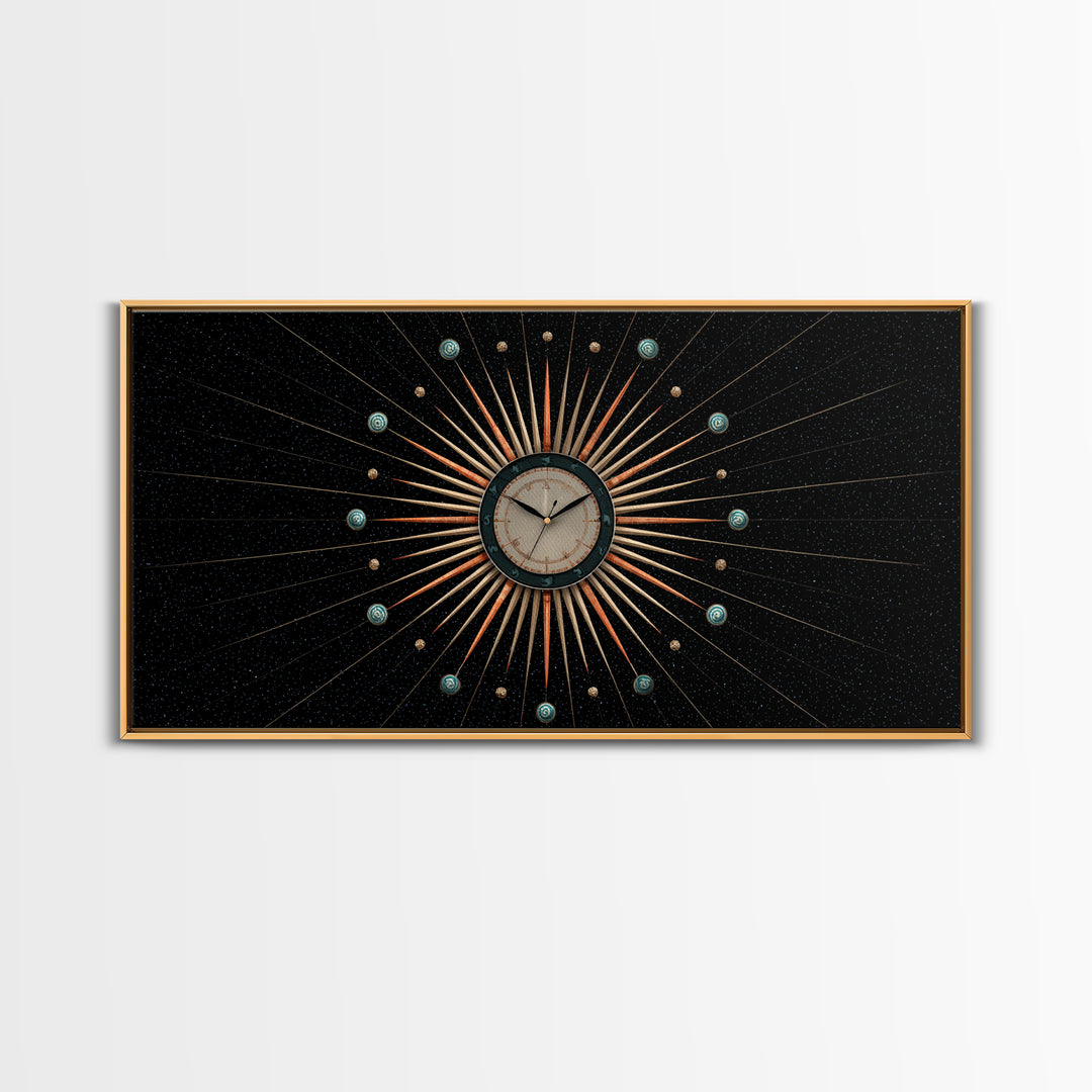 Cosmic Clock Atomic Starburst Canvas Print, Midcentury Modern Art, Retro Wall Decor, Space Abstract Art, MCM Poster For Home Office