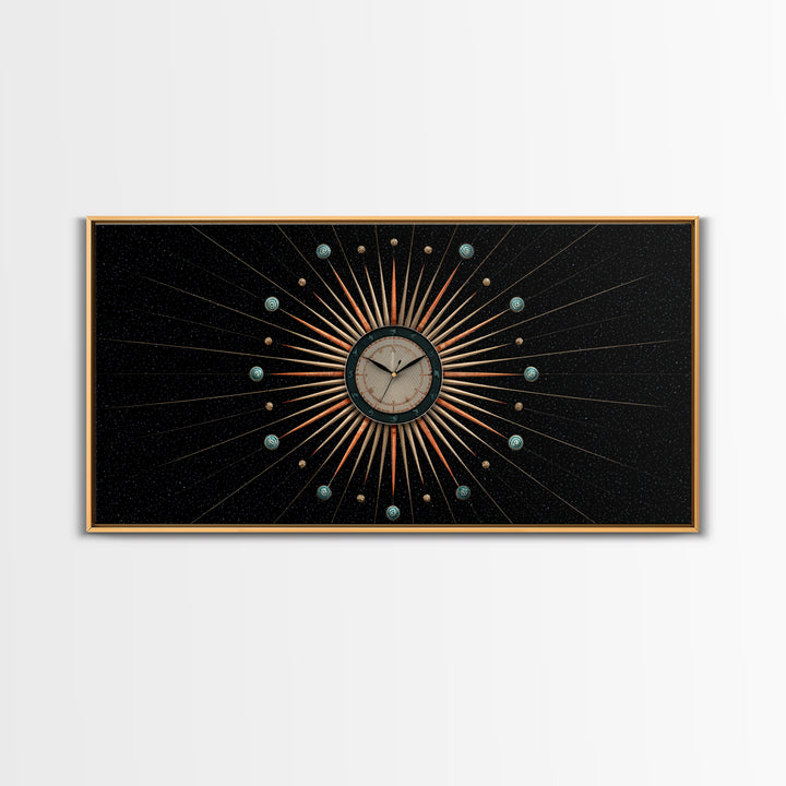 Cosmic Clock Atomic Starburst Canvas Print, Midcentury Modern Art, Retro Wall Decor, Space Abstract Art, MCM Poster For Home Office