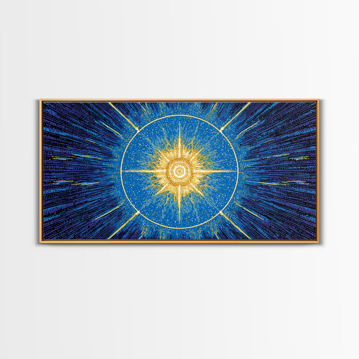 Blue Celestial Starburst Wall Art, Mid Century Modern Art Print, Atomic Space Poster, Geometric Abstract Home Office Decor