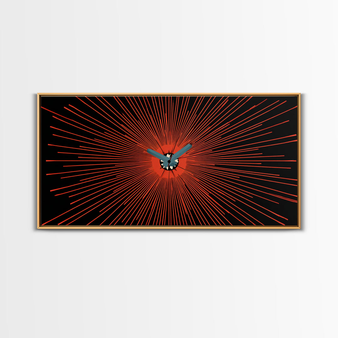 Orange Butterfly Atomic Canvas Print, Mid Century Modern Wall Art, Retro Sunburst Poster, Black Abstract MCM Living Room Decor