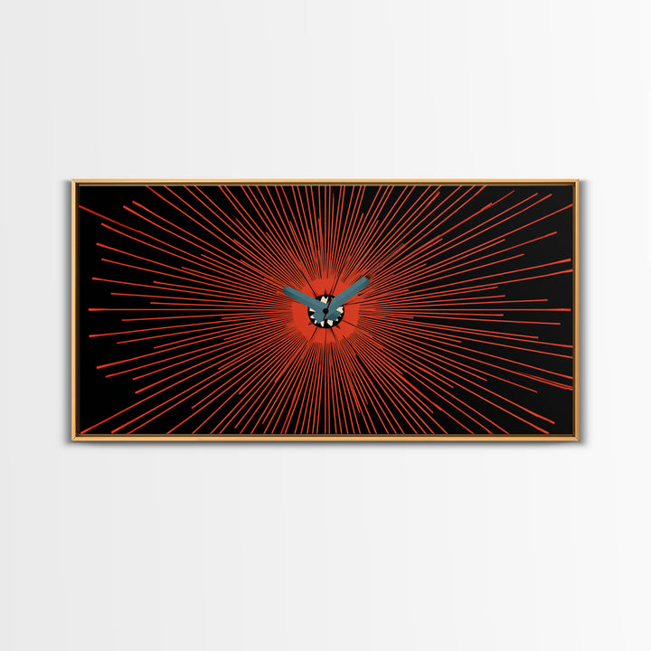 Orange Butterfly Atomic Canvas Print, Mid Century Modern Wall Art, Retro Sunburst Poster, Black Abstract MCM Living Room Decor