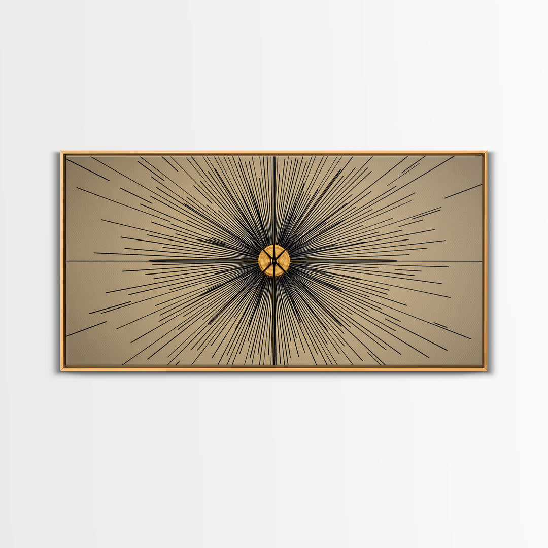 Tan Black Radial Starburst Wall Art, Mid Century Modern Decor, Atomic Geometric Poster, Minimalist Abstract Office Print