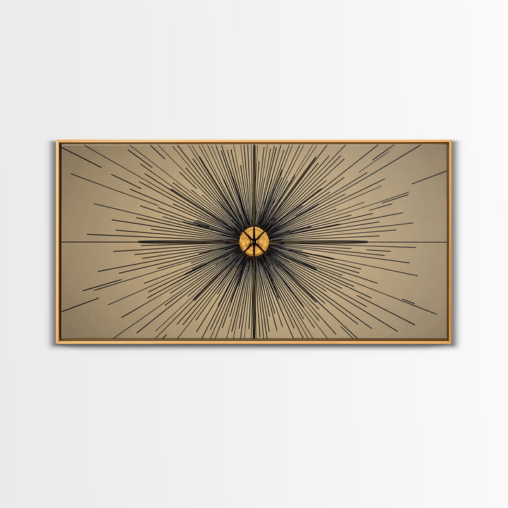 Tan Black Radial Starburst Wall Art, Mid Century Modern Decor, Atomic Geometric Poster, Minimalist Abstract Office Print