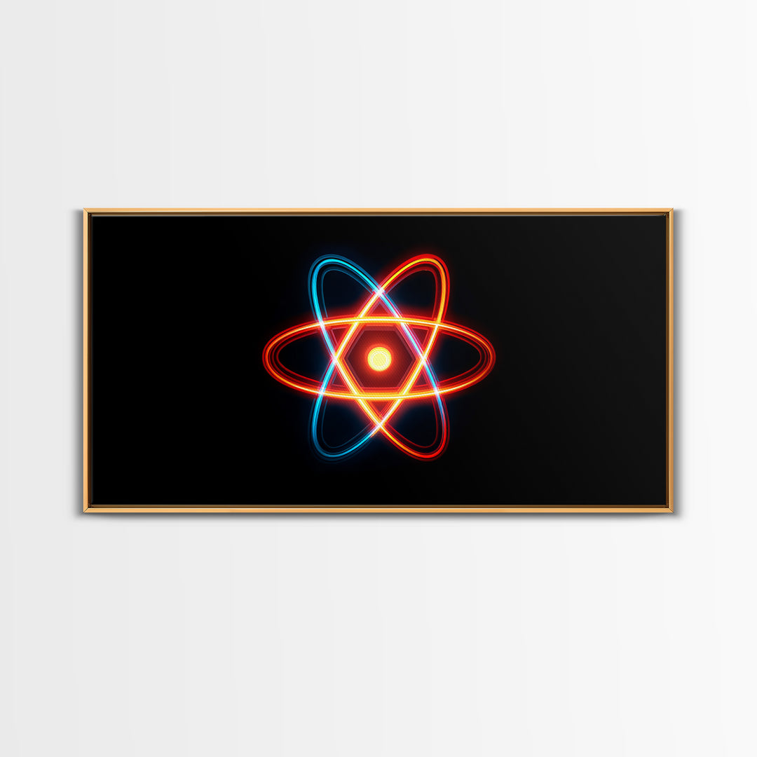 Neon Atomic Symbol Wall Art, Mid Century Modern Decor, Retro Sci Fi Poster, Colorful Space Age Abstract Office Digital Print