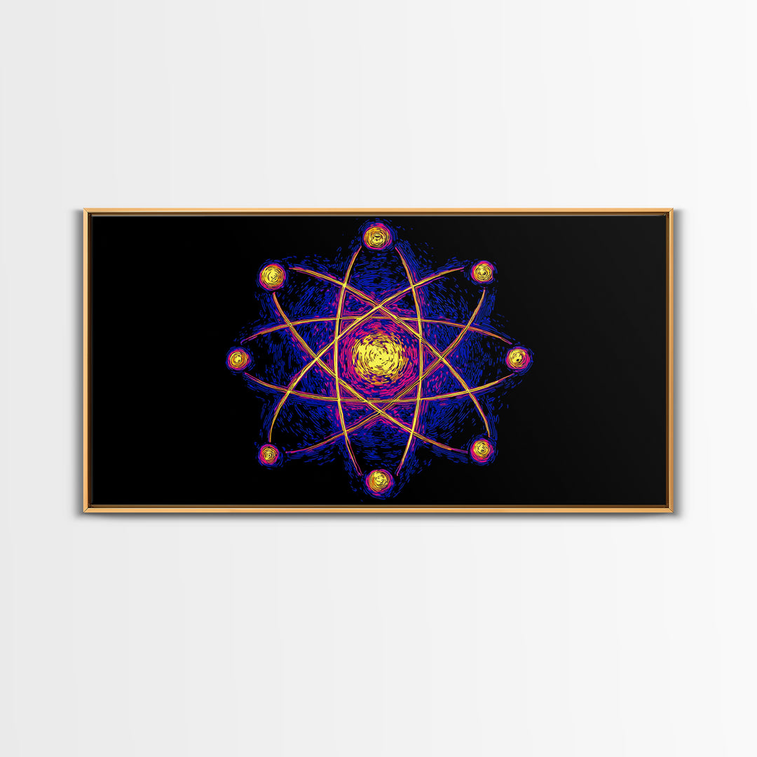 Neon Planet Atomic Canvas Print, Mid Century Modern Wall Art, Retro Sci Fi Space Poster, Cosmic Abstract MCM Office Decor