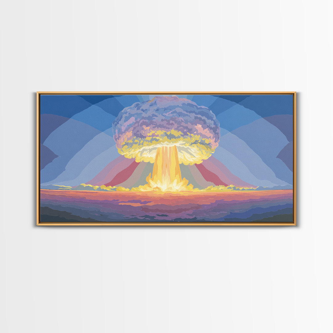 Nuclear Mushroom Cloud Wall Art, Retro Apocalypse Landscape, Modern Digital Art Print, Sci Fi Poster, Statement Decor Gift