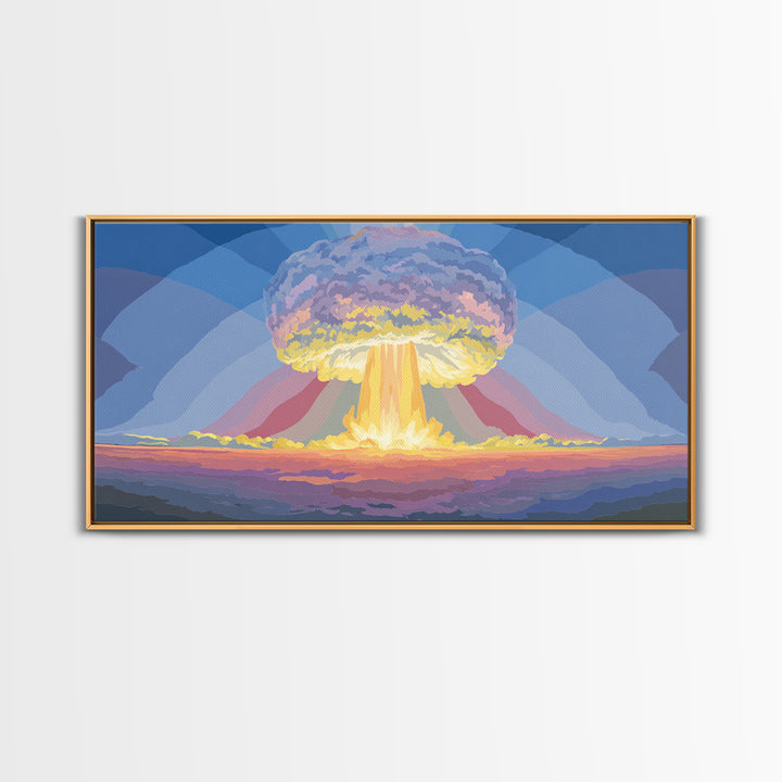 Nuclear Mushroom Cloud Wall Art, Retro Apocalypse Landscape, Modern Digital Art Print, Sci Fi Poster, Statement Decor Gift