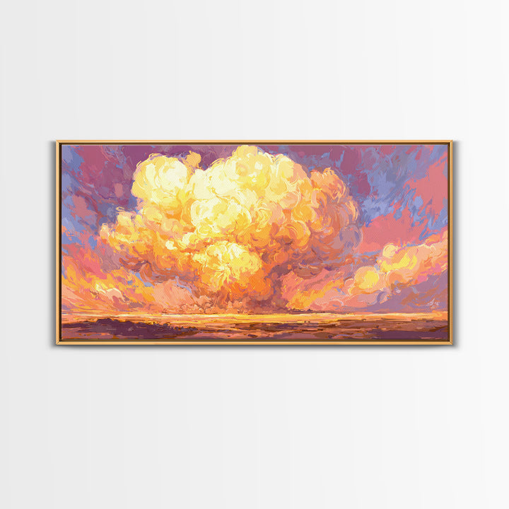 Glowing Desert Explosion Canvas Print, Retro Apocalypse Wall Art, Colorful Modern Art Poster, Dramatic Sunset Living Room Decor