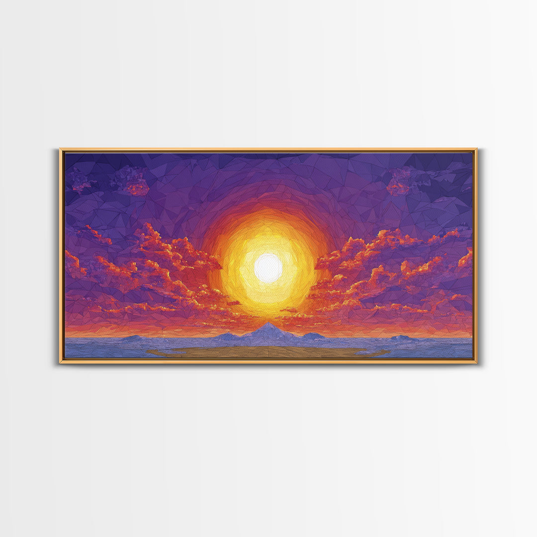 Purple Mountain Sunset Canvas Print, Geometric Wall Art, Mid Century Modern Landscape Poster, Warm Colorful Home Decor Gift