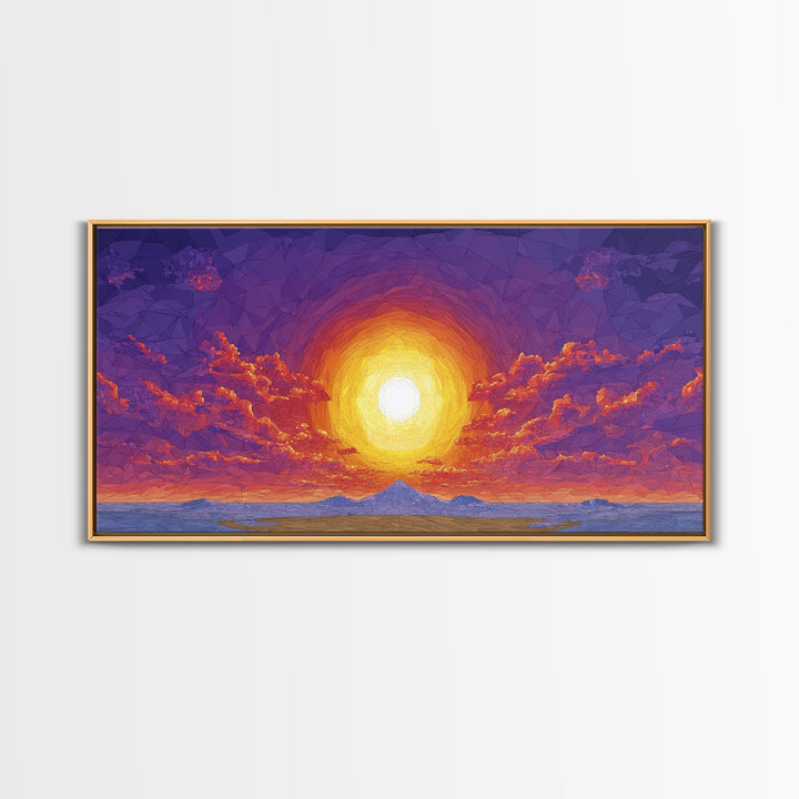 Purple Mountain Sunset Canvas Print, Geometric Wall Art, Mid Century Modern Landscape Poster, Warm Colorful Home Decor Gift