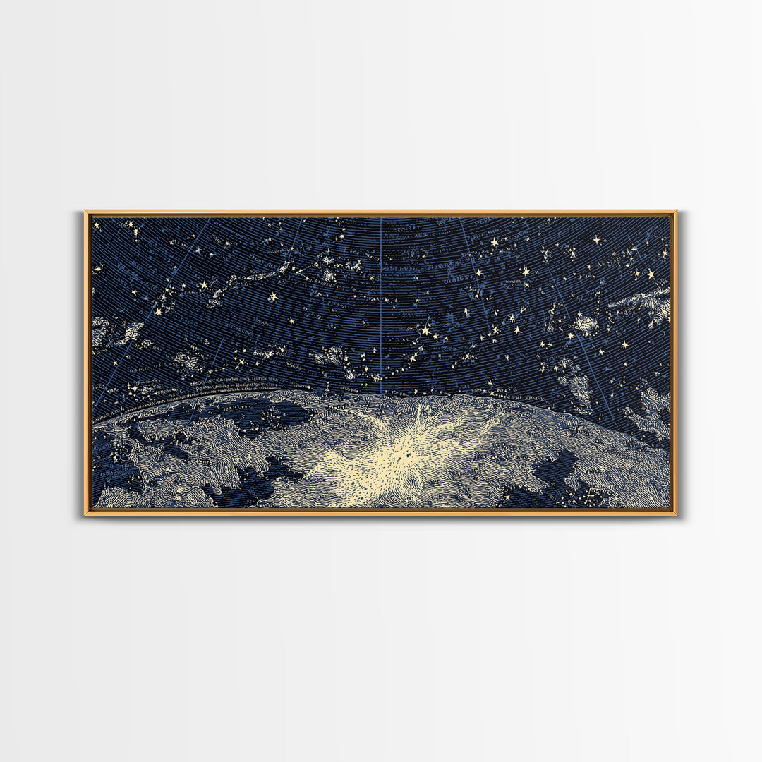 Starry Night Sky Over Abstract Lake Wall Art, Modern Landscape Print, Blue Scenic Poster, Celestial Home Office Decor Gift