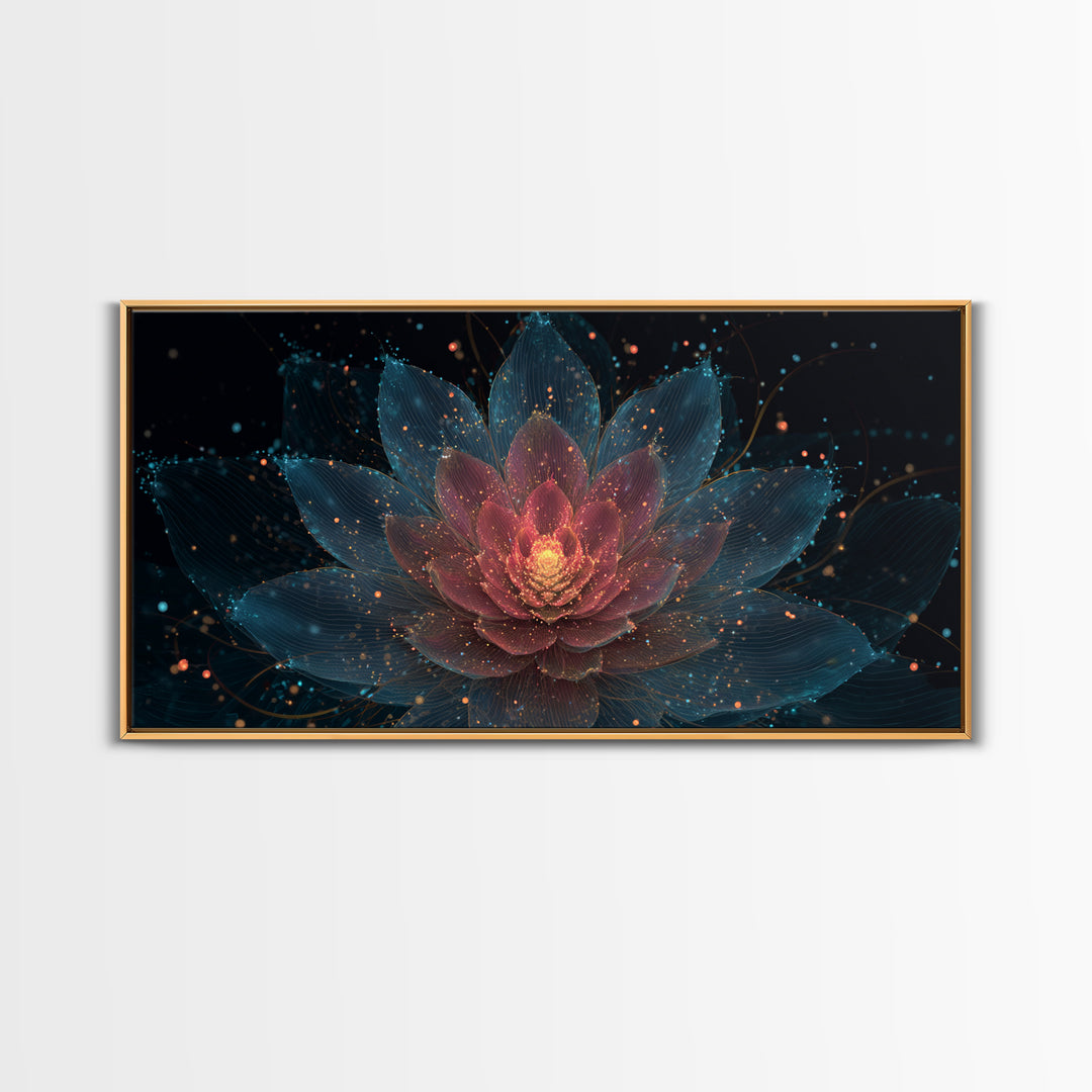 Teal Pink Lotus Canvas Print, Glowing Floral Mandala, Spiritual Abstract Art, Modern Wall Art, Yoga Decor For Meditation Room