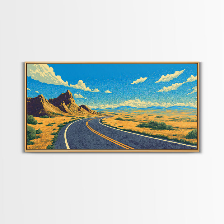 Open Road Mountain Wall Art, Midcentury Modern Landscape Print, Retro Travel Poster, Scenic Southwestern Home Office Decor