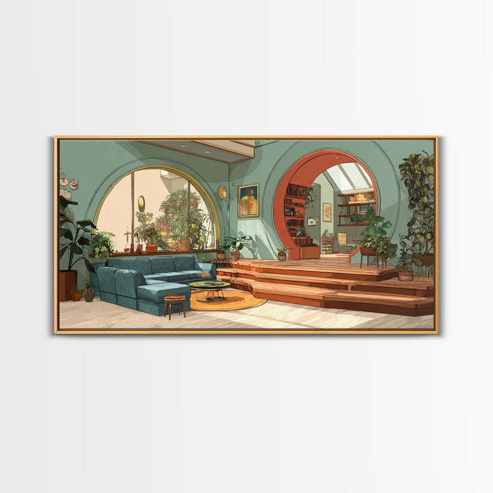 Mint Green Arched Living Room Wall Art, Modern Home Decor, Indoor Plant Interior Poster, Mid Century Inspired Framed Canvas Print