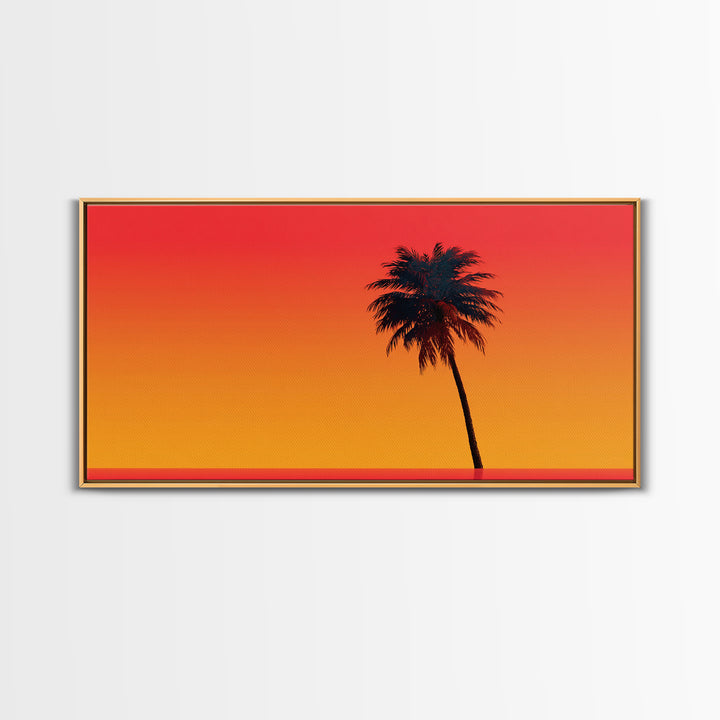 Black Palm Silhouette Sunset Wall Art, Orange Red Tropical Landscape, Retro California Poster, Modern Home Decor Canvas Print