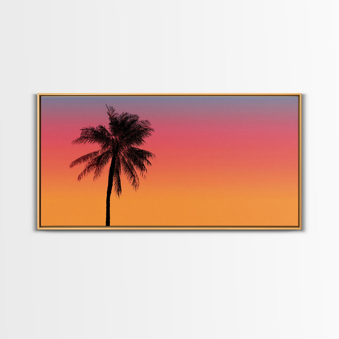 Pink Orange Palm Sunset Wall Art, Tropical Silhouette Landscape, Retro California Poster, Modern Home Decor Canvas Print