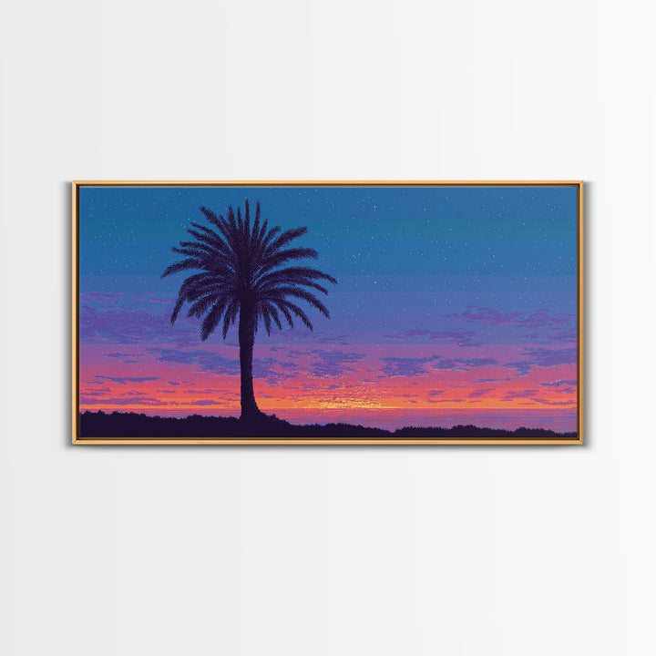 Starry Twilight Palm Tree Wall Art, Purple Blue Tropical Sunset, Retro California Poster, Modern Home Decor Canvas Print