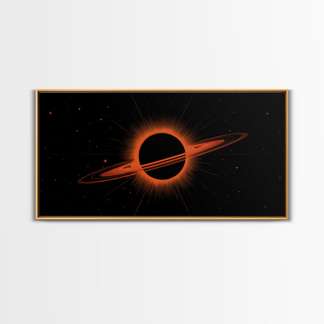 Orange Black Hole Eclipse Wall Art, Cosmic Retro Sci Fi Print, Midcentury Modern Space Poster, Atomic Starfield Home Decor