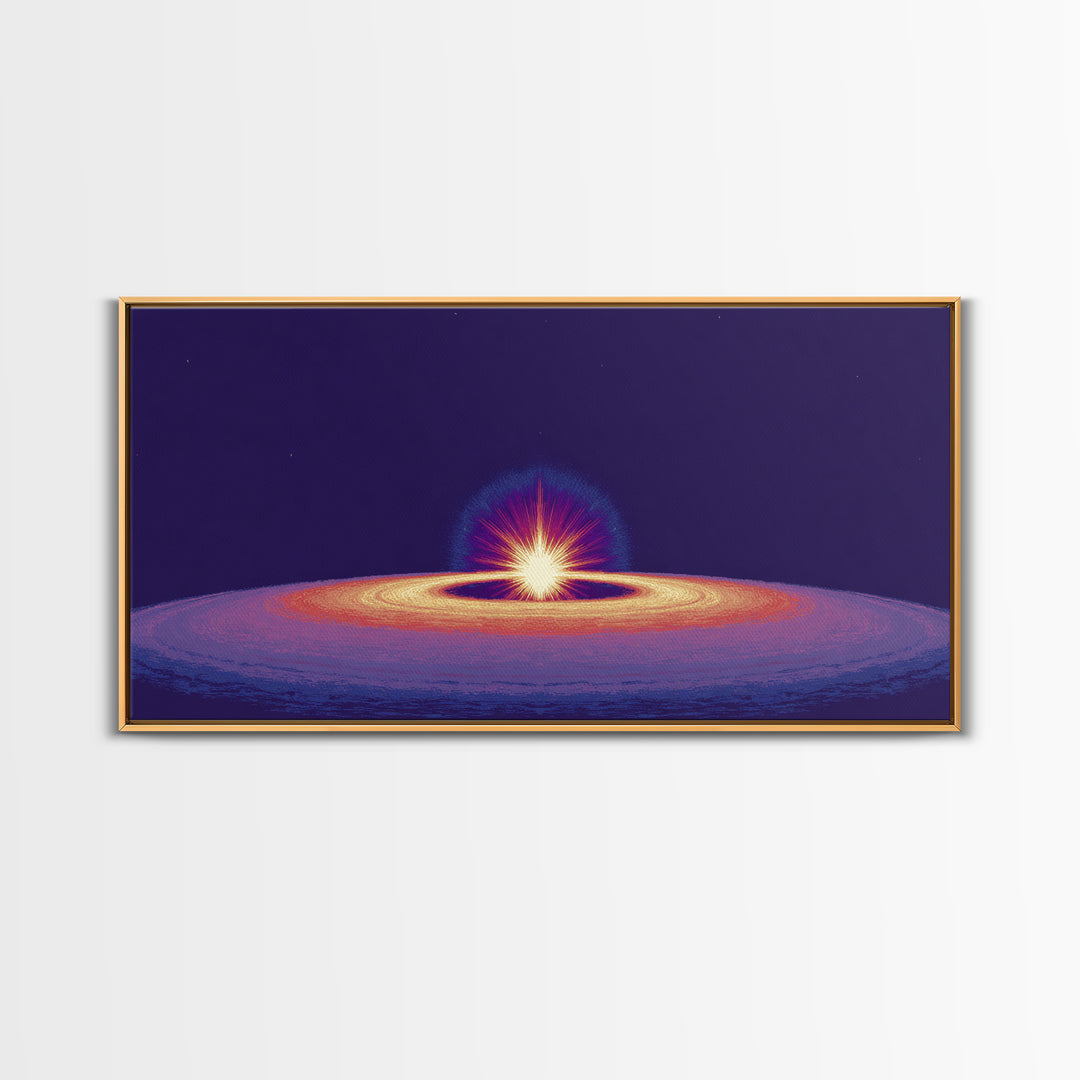 Purple Black Hole Horizon Wall Art, Cosmic Space Abstract Print, Retro Sci Fi Poster, Modern Digital Art, Galaxy Decor Print