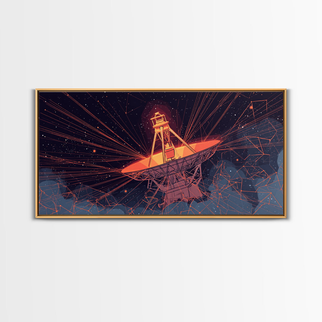 Orange Radio Telescope Under Stars Wall Art, Midcentury Modern Sci Fi Poster, Retro Space Abstract Print, Modern Wall Decor Gift