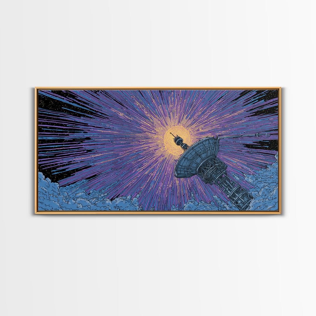 Radio Telescope Eclipse Sunburst Wall Art, Midcentury Modern Space Abstract Print, Retro Sci Fi Poster, Modern Office Decor