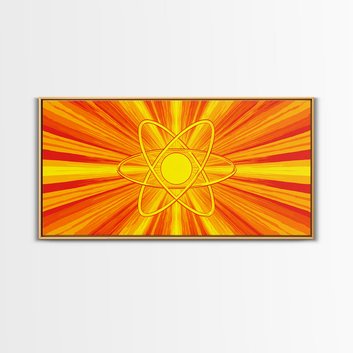 Fiery Atomic Sunburst Canvas Print, Mid Century Modern Orange Wall Art, Retro Science Poster, Bold MCM Decor, Modern Art Print