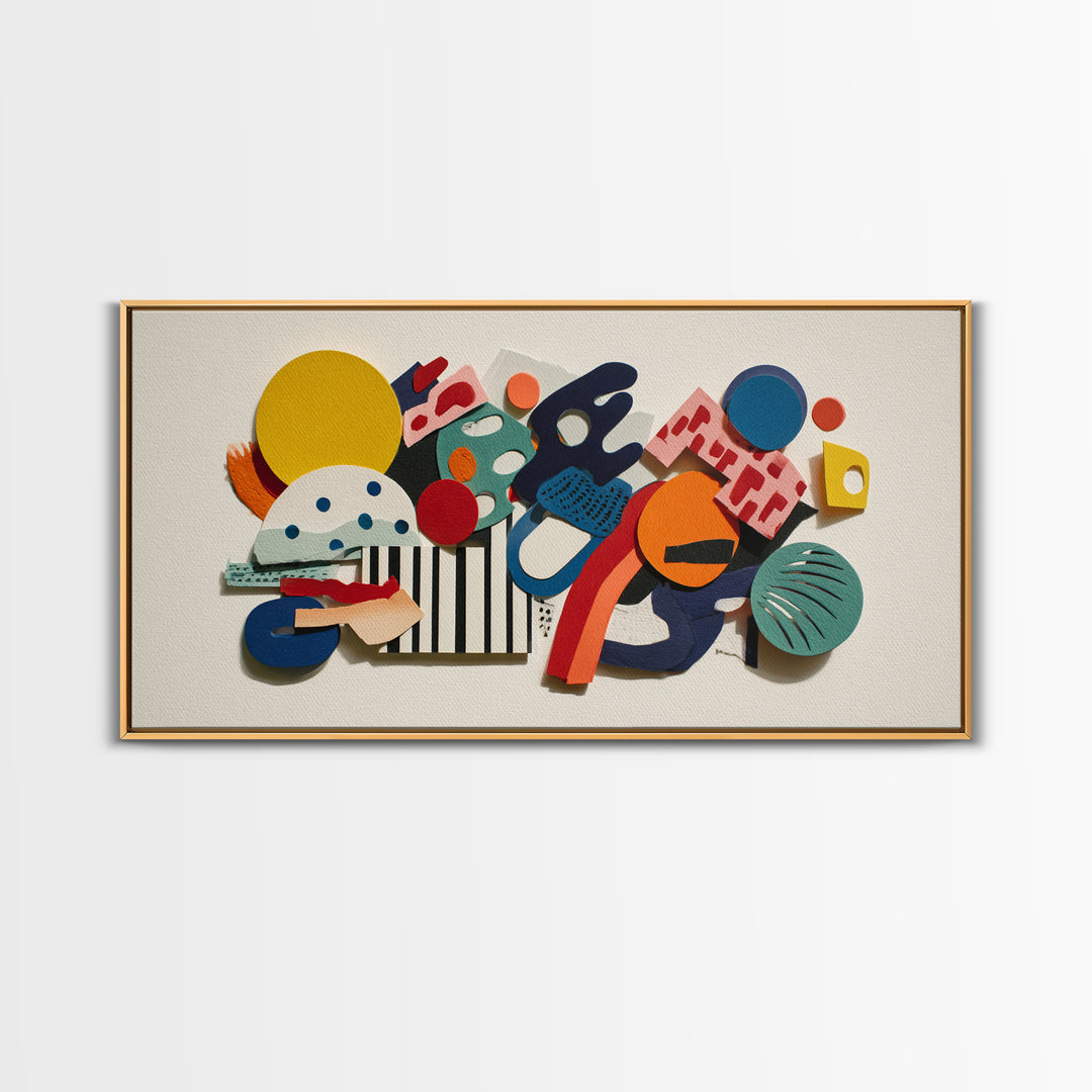 Playful Memphis Geometric Wall Art, Colorful Mid Century Modern Decor, Abstract Shapes, Retro Bauhaus Framed Canvas Print
