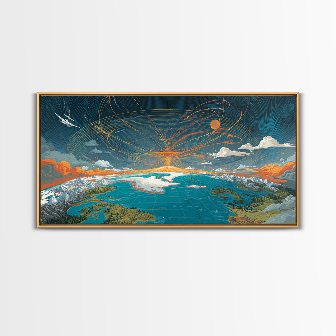 Cosmic Mountain Lake Sunset Wall Art, Panoramic Modern Landscape Print, Scenic Cabin Decor, Blue Orange Living Room Art Print